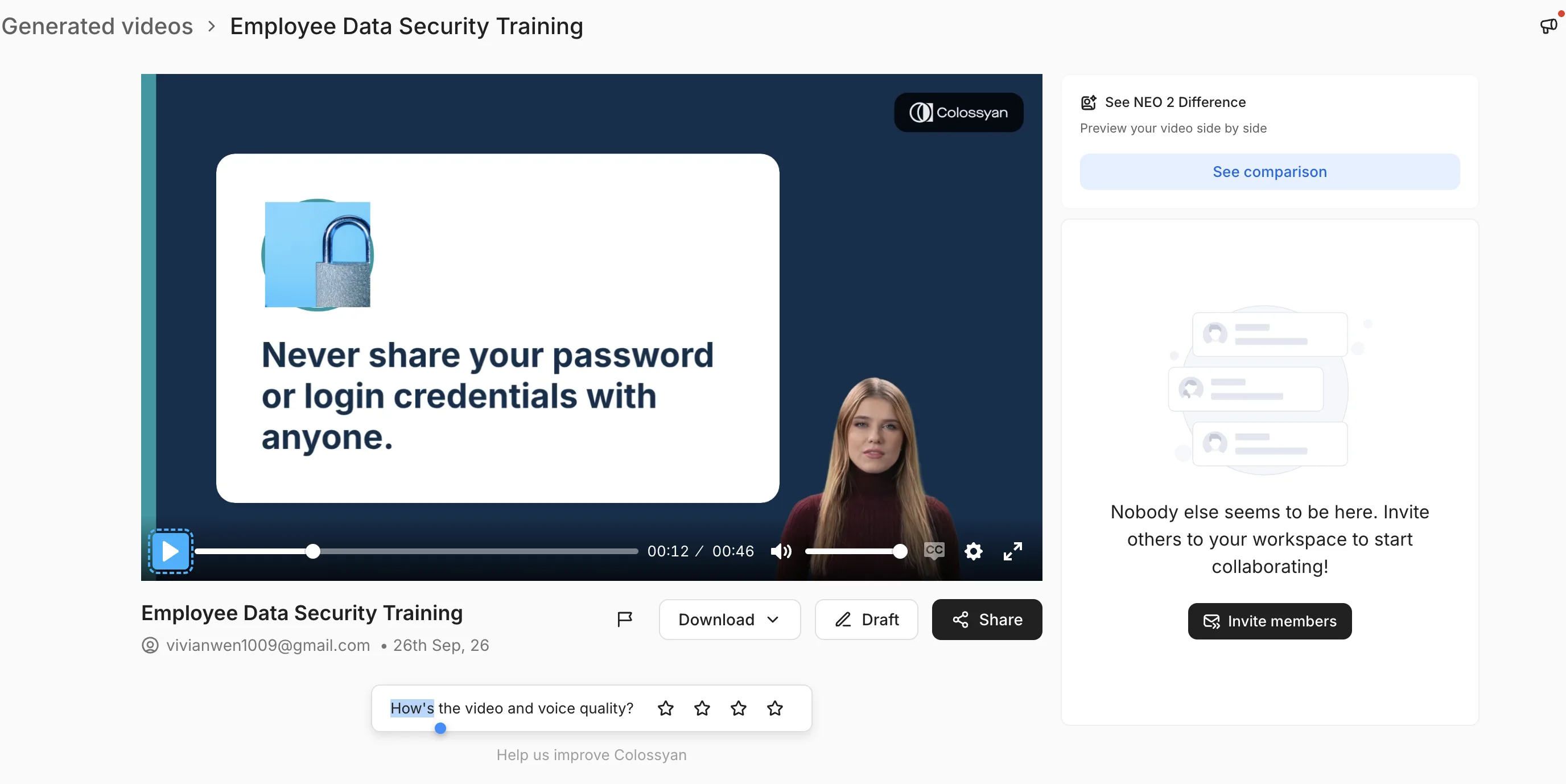 Completed employee data security training video generated in Colossyan